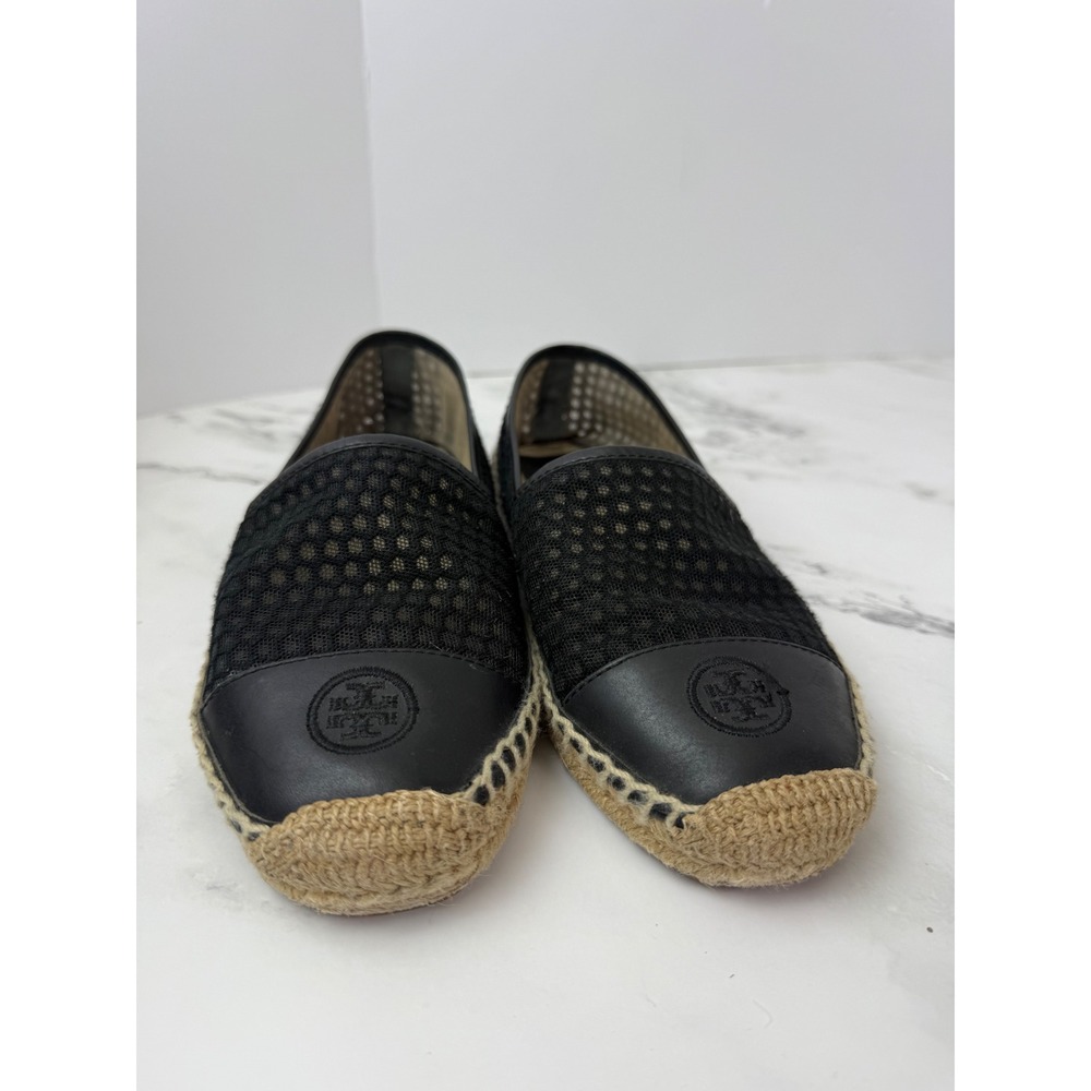 Tory Burch Grenada A Line Mesh Logo Cap Toe Espadrilles Black Sz 9 - Picture 3 of 7